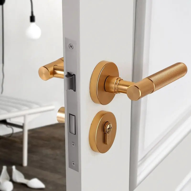 Home door lock bedroom door handle wooden door silent large 58 lock body CNC embossed oxidized door lock