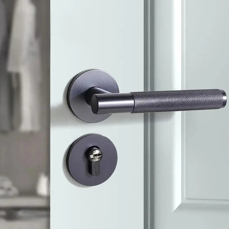 Home door lock bedroom door handle wooden door silent large 58 lock body CNC embossed oxidized door lock